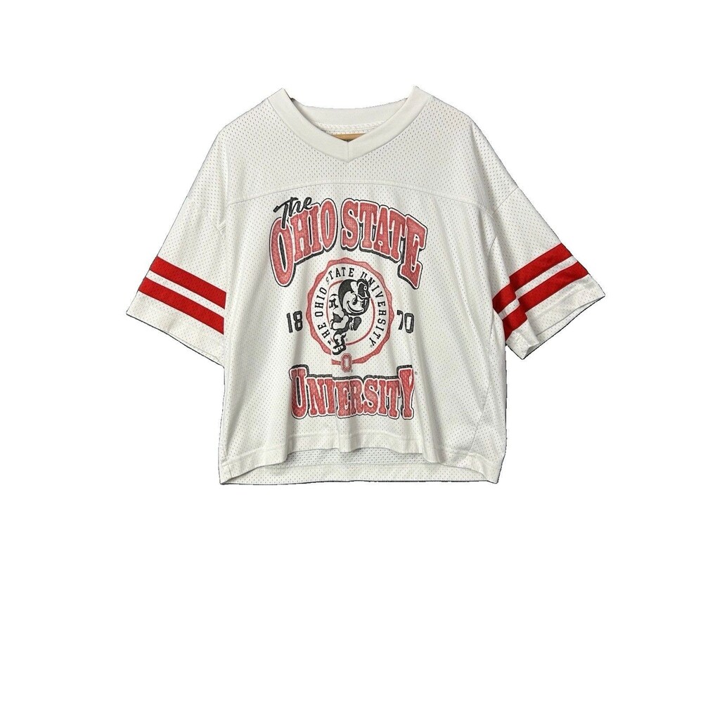 Hollister Jersey Men's M Red White Baggy Crop Fit Ohio State University Shirt
